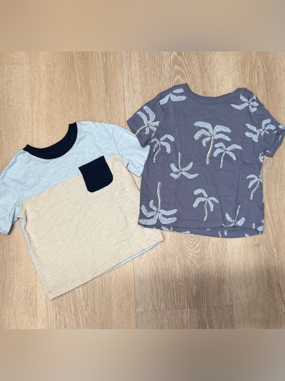 Boys Colorblock Pocket Tee & Palm Print Tee Set - Gray/Beige